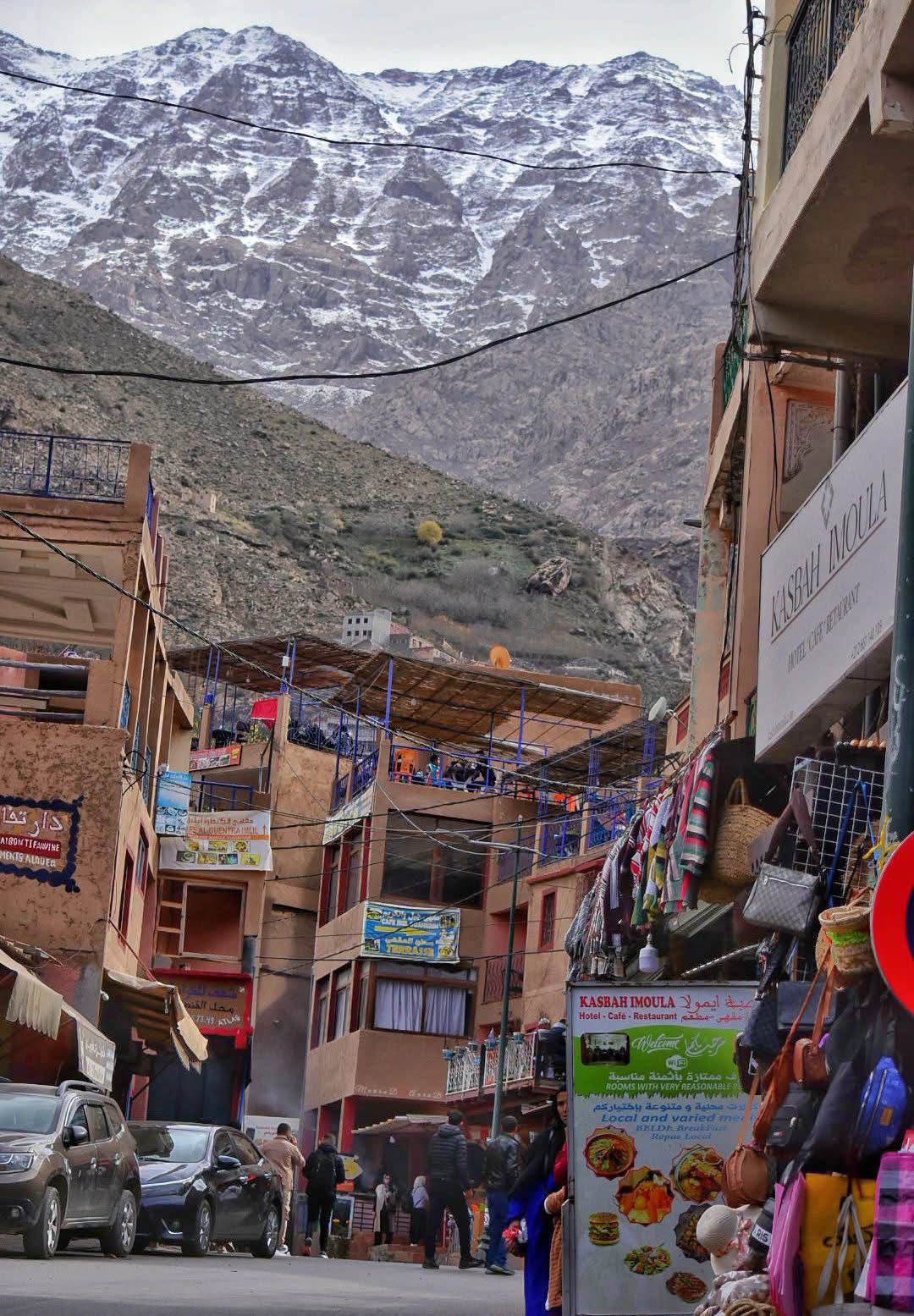 The village of Imlil with the snow-capped High Atlas towering behind